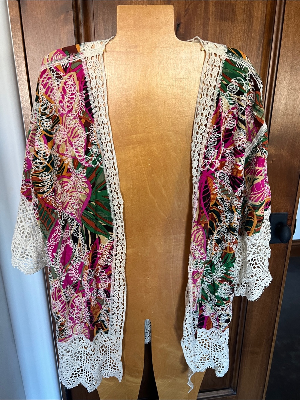 Democracy, topper, jacket, crochet, tropical, duster, wide sleeve XXL
